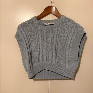 Zara Light Blue Gray Cropped Knit Sweater Vest